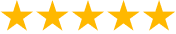 Five gold stars in a row representing a five-star rating or review.